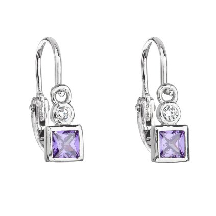 21911 stribrne detske nausnice visiace so zirkónom fialova kosticka 11172 3