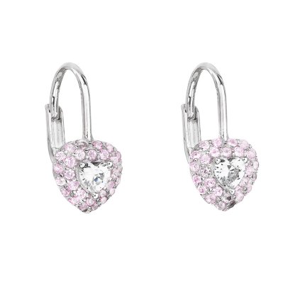 22031 stribrne detske nausnice visiace so zirkónom ružové srdce 11216 3