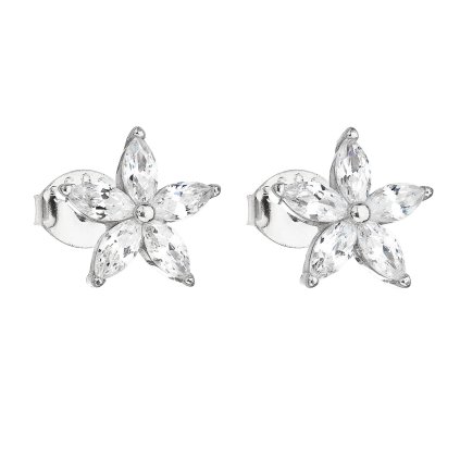 23090 stribrne nausnice pecka so zirkónom biela kyticka 11069 1