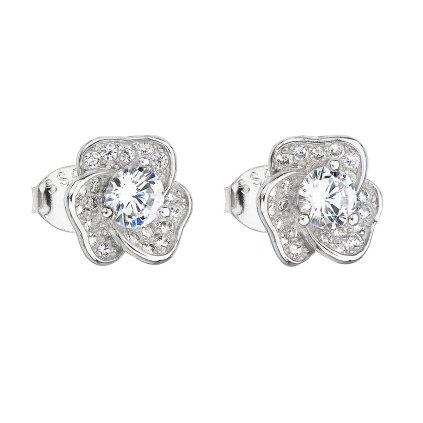 23276 stribrne nausnice pecka so zirkónom biela kyticka 11145 1