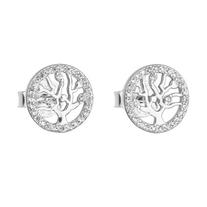 23852 stribrne nausnice pecka so zirkónom v bielej farbe strom zivota 11218 1