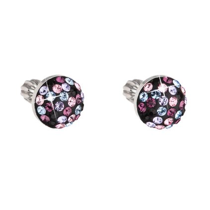 24563 stribrne nausnice pecka s kryštálmi swarovski mix farieb kulate 31336 3 magic violet