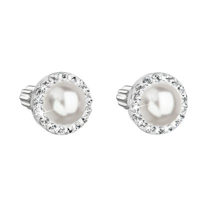 24794 stribrne nausnice pecka s kryštálmi swarovski a bielou perlou kulate 31314 1