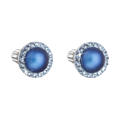 24800 stribrne nausnice pecka s kryštálmi swarovski a tmavo modrou matnou perlou kulate 31314 3
