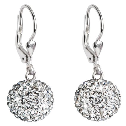 16316 stribrne nausnice visiace s kryštálmi swarovski biele kulate 31109 1
