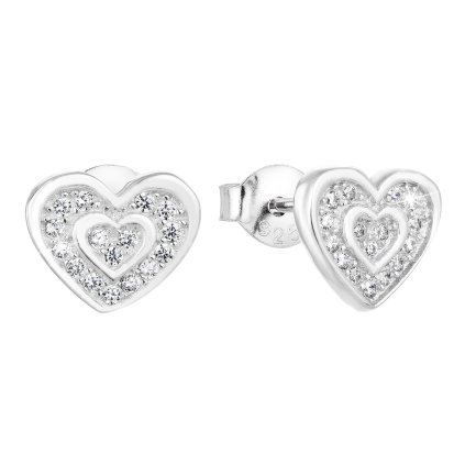 25079 stribrne nausnice pecka so zirkónom biele srdce 11025 1