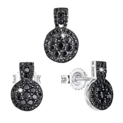 25202 sada šperku so zirkónom nausnice a prívesok cierne kulate 19024 3