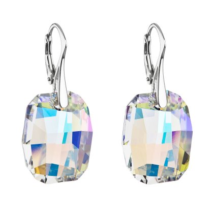 25862 stribrne nausnice visiace s kryštálmi swarovski ab efekt obdelnik 31297 2