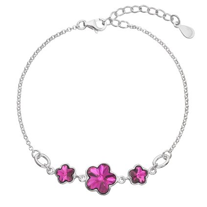 25913 strieborný náramok so swarovski kryštálmi ružová kyticka 33112 3 fuchsia