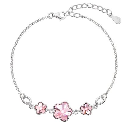 25916 strieborný náramok so swarovski kryštálmi ružová kyticka 33112 3 light rose
