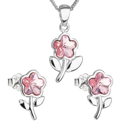 26042 sada šperku s kryštálmi swarovski nausnice retiazok a prívesok ružová kyticka 39172 3 light rose