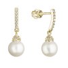 28748 zlaté 14 karatové nausnice zlté zlato s visaciou bielou ricnou perlou a zirkónmi 91pz00021