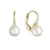 28754 zlaté 14 karatové nausnice zlté zlato s bielou ricnou perlou a zirkónom 91pz00023