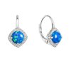 31370 stribrne nausnice visiace s modrým okrúhlym syntetickým opalom a zirkónmi 11463 3 blue