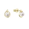 31643 zlaté 14 karatové nausnice kôstky zlté zlato s bielou ricnou perlou 91p00038