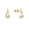 31649 zlaté 14 karatové nausnice kôstky zlté zlato s bielou ricnou perlou 91p00044