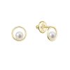31652 zlaté 14 karatové nausnice kôstky zlté zlato s bielou ricnou perlou 91p00046