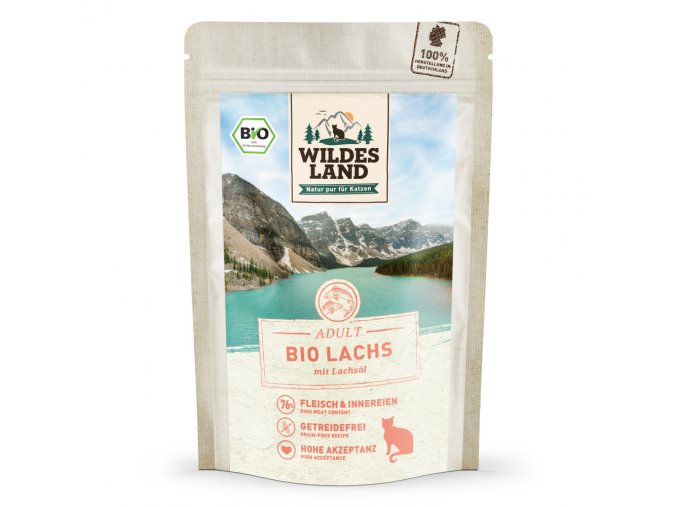 wl506907 wildes land nassfutter katze bio lachs pur 85g pouch front 4250839506754 1000px shd