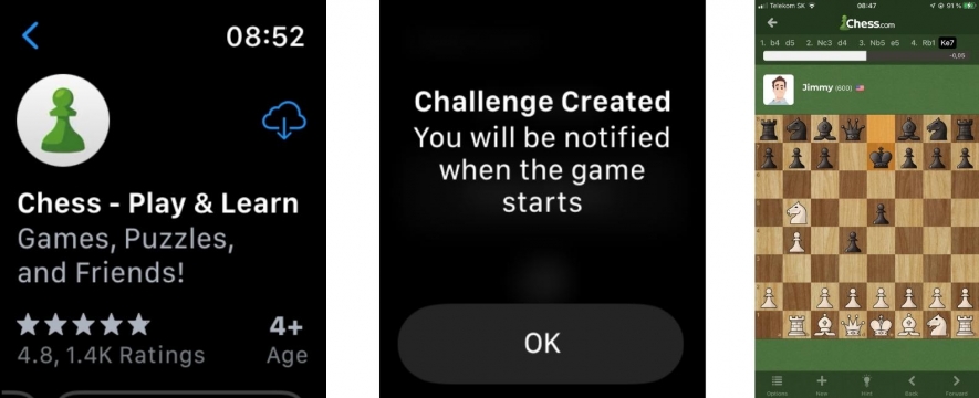 Šachová hra Chess na Apple Watch.