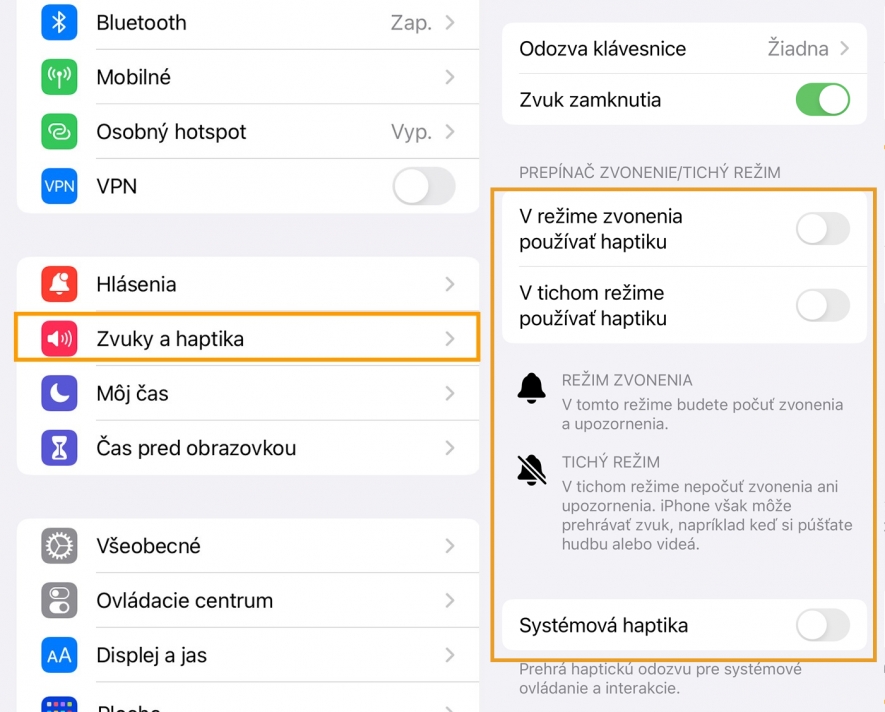 Nastavenie haptiky (vybrovania) v IOS