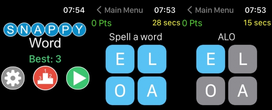 Hra Snappy Word na Apple Watch.