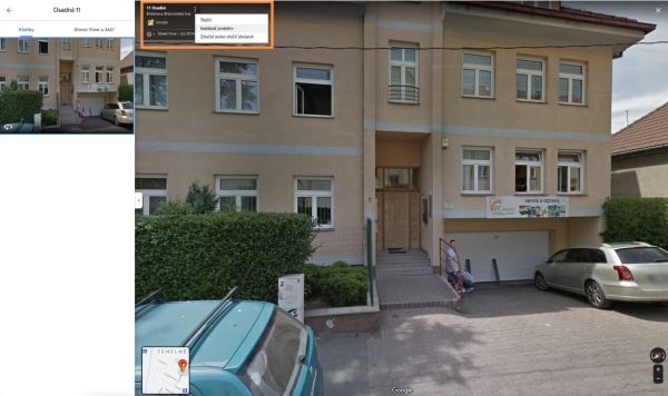 Street View možnosť nahlásenia problému fotografie