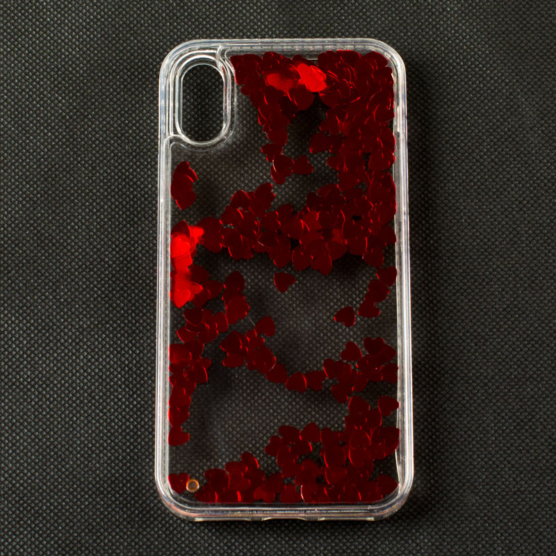 IPHONE X - gumený obal - srdcia - červená