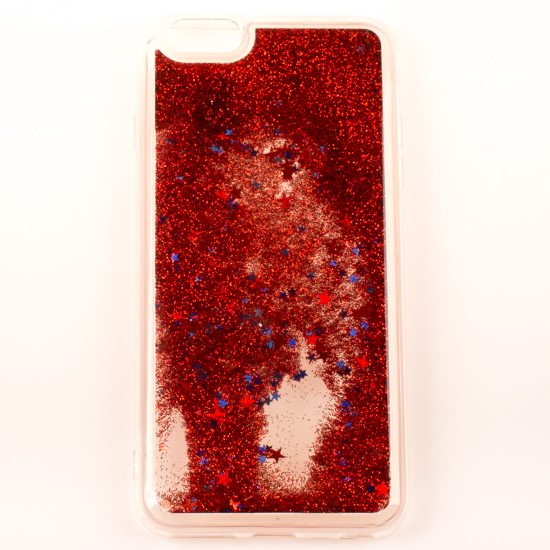 IPHONE 6 Plus - plast - tekuté trblietky - červená