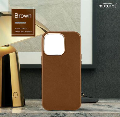 Mutural - Leather Case - IPHONE 13 Pro Max - hnedá