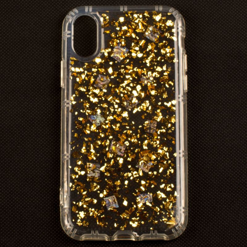IPHONE X - gumený obal - fragmenty - zlatá