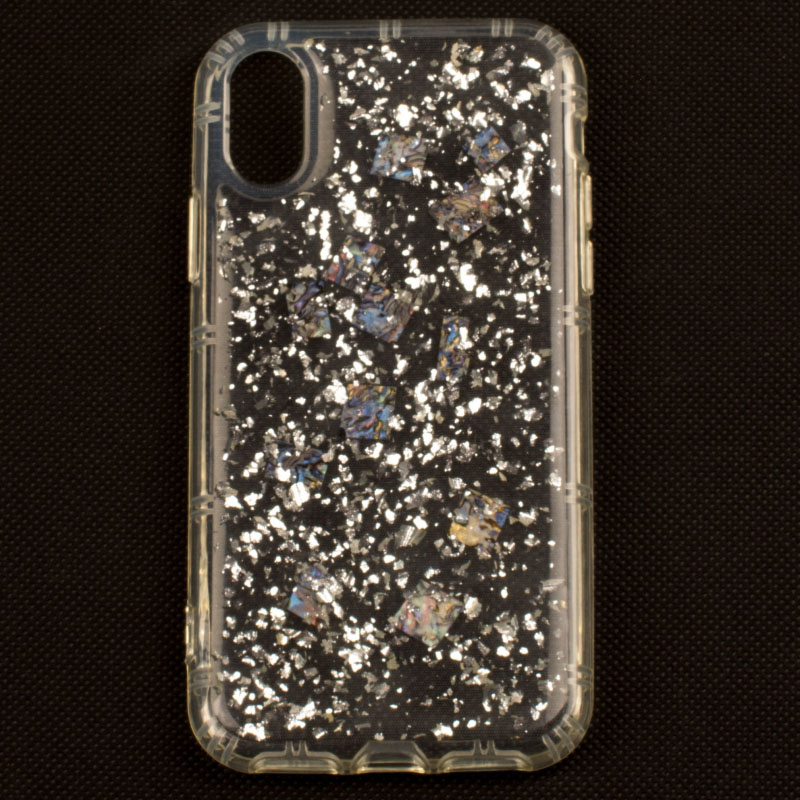 IPHONE X - gumený obal - fragmenty - strieborná