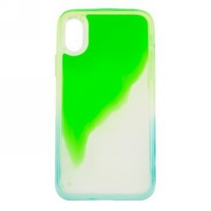 IPHONE X/XS - Svietiaci neónový obal s pieskom - Zelená