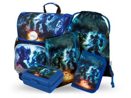 BAAGL 5 SET Ergo Roboti: aktovka, penál, sáček, desky, box