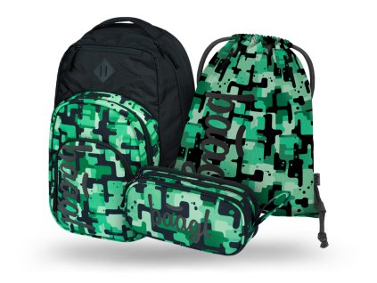 BAAGL 3 SET Coolmate Green: batoh, penál, sáček
