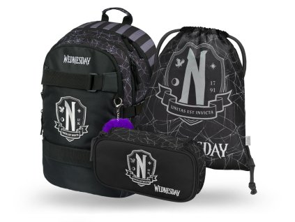 BAAGL 3 SET Skate Wednesday Nevermore: batoh, penál, sáček