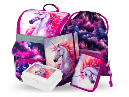 BAAGL 5 SET Zippy Jednorožec Království: aktovka, penál, sáček, desky, box