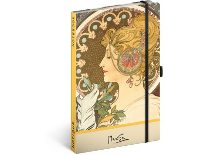 NOTIQUE Notes Alfons Mucha – Pero, tečkovaný, 13 x 21 cm