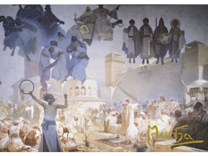 Pohled Alfons Mucha Slovanská epopej – Zavedení slovanské liturgie, krátký