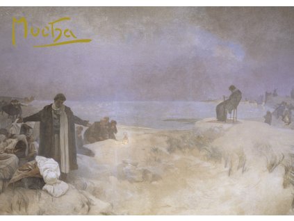 Pohled Alfons Mucha Slovanská epopej – Jan Amos Komenský, krátký