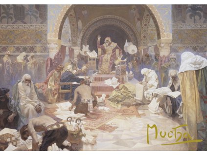 Pohled Alfons Mucha Slovanská epopej – Car Simeon Bulharský, krátký