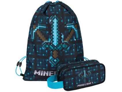 MINECRAFT 2 SET Blue Axe and Sword: penál, sáček