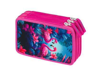 BAAGL Školní penál třípatrový Plameňáci