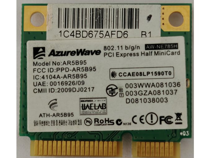 AzureWave AR5B95 használt Mini PCI-e (half) WiFi kártya