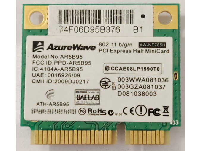 AzureWave AR5B95 használt Mini PCI-e (half) WiFi kártya