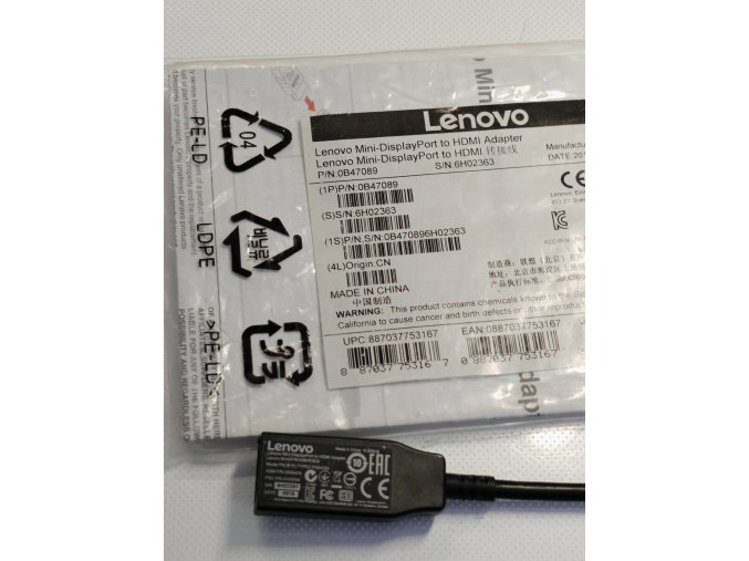 Lenovo 0B47089 Mini DisplayPort / HDMI Átalakító [1x Mini DisplayPort dugó - 1x HDMI ] Fekete