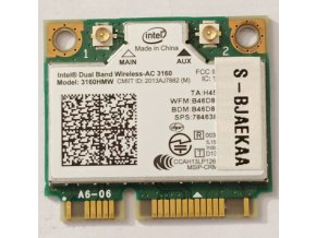 Intel Dual Band Wireless-AC 3160 gyári új Half Mini PCI-e WiFi 802.11ac (max 433 Mbps) + Bluetooth 4.0 kártya (3160HMW)