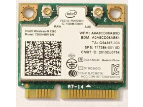 Intel Dual Band Wireless-AC 7260 gyári új Mini (half) PCI-e WiFi + Bluetooth 4.0 kártya (7260HMW)