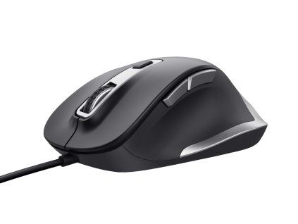 TRUST Fyda/Ergonomická/Optická/Pre pravákov/5 000 DPI/Drôtová USB/Čierna-strieborná