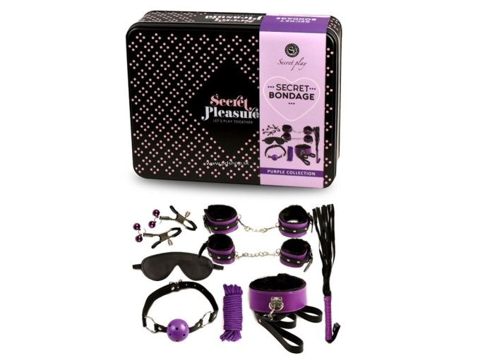 SECRET PLAY BDSM SET 8PCS PURBLE / BLACK  - + + Darček kondóm alebo lubrikačný gél