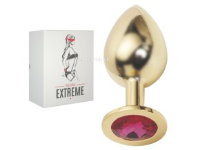 rosebud gold buttplug with red crystal big